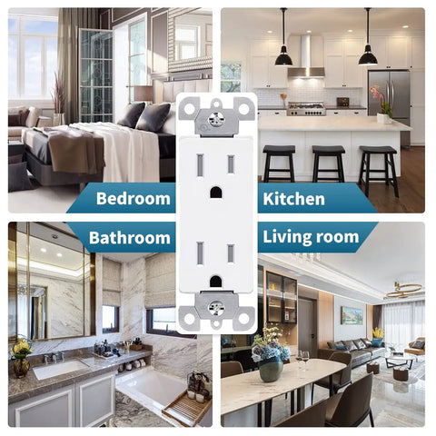 Must Have Decorator Outlet Socket 15 Amp 125 Volt Tamper Resistant Receptacle With Grounding And Wall Plates UL Listed in home settings
