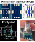60 Pcs 9mm Onboard PCB Potentiometer Assortment Kit With 10 Values Including B1K B5K B10K B20K B50K B100K B200K B500K B1M And A100K For Vertical Leg Terminals, showing PCB dimensions and footprint