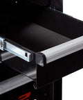 Close-up of 72 Inch 21 Drawer Rolling Cabinet with full length aluminum drawer pulls and replaceable ball bearing drawer slides.