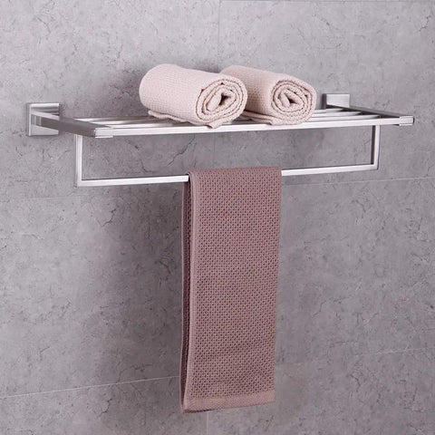 24 Inch Stainless Steel Bathroom Towel Rack And Shelf Wall Mount With Towel Bars All Metal SUS 304 Brushed Finish Built To Last