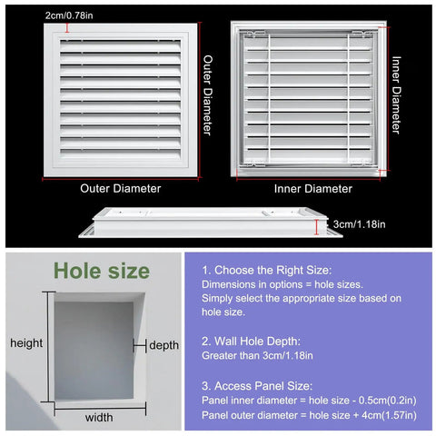 Solid Heavy Duty Louvered Return Air Grille And Access Hatch Panel Wall Ceiling Vent sizes and dimensions guide for installation.