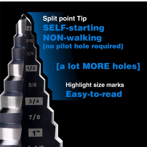 M2 HSS Step Drill Bit Unibit For Metal Wood And Plastic Quarter To One And One Eighth Inch Sizes Delivers Sharper Faster Holes