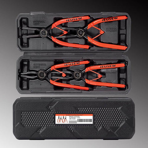 7-Inch Snap Ring Pliers Set, 4-Piece Heavy-Duty Circlip Pliers Kit for Internal and External Rings displayed in storage case
