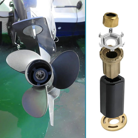 Exploded view of Brass Prop Hub Replacement Kit For Alpha One Style Outboard Propellers With Quicksilver Brass 835257Q1 835257K1.