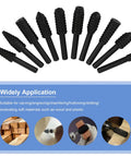 Roll Up Your Sleeves And Get Work Done Fast With This Rock Solid 10 Piece Rotary Rasp File Set showing ten black rotary rasp files for wood shaping.