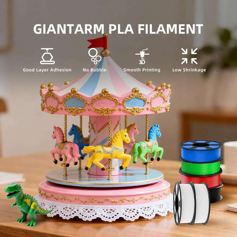 Colorful 3D printed carousel and Crystal Clear PLA Filament 1.75Mm 1Kg Spool for 3D Printing Vacuum Packed Warp-Free