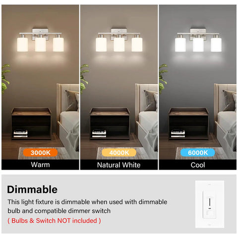 Brushed Nickel Vanity Light For Bathroom Mirrors Hits Different For Your Vanity Area Solid Pick With Etl Certified Ceramic E26 Socket in three lighting tones.