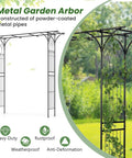 81 Inch Garden Arch Metal Arbor For Climbing Plants with greenery climbing, heavy-duty weatherproof and rustproof design.
