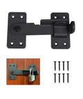 Heavy Duty 90 Degree Gate Latch With Padlock Hole for barn doors and fences, steel powder coated, corrosion resistant with mounting screws.