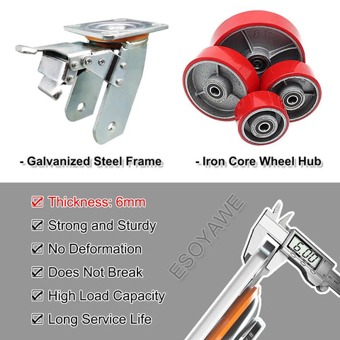 Heavy Duty Industrial Polyurethane Caster Wheels 4 Pack Steel Hub Swivel With Brake Eight Inch Replacement Cart Casters Bang For Your Buck Tough As Nails Smooth Roll