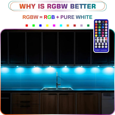 Dope RGBW LED Puck Lights Kit With Remote Dimmer And Color Changing Red Green Blue And Daylight White 6000K under kitchen cabinets