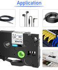 Top Shelf Hse 231 Heat Shrink Tube Label Tape For Brother Ptouch D210 D400 E300 E500 visible with applications like audio cables and network wiring.