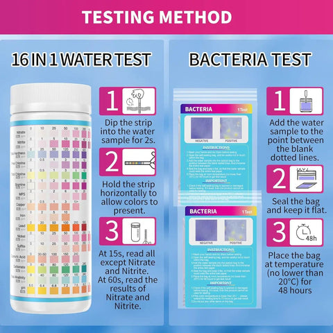 21 In 1 Drinking Water Test Strips Kit For Home Use with instructions for pH hardness lead iron copper chlorine bacteria testing
