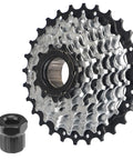 Eight Speed E Bike Freewheel 11 28 Teeth Screw On for Threaded Freehub Replacement, silver plated metal with 8 sprockets, side view