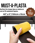 Leather Repair Patch Kit For Couches And Car Seats, Self Adhesive Upholstery Tape, Quick Fix Black 60 Inch By 4 Inch held by hand.
