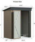 Spacious 5x3 Ft Outdoor Storage Shed With Lockable Door And Sloping Roof shown with open door and dimensions indicated.