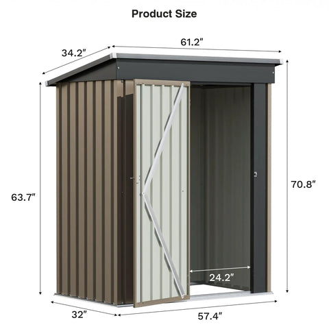 Spacious 5x3 Ft Outdoor Storage Shed With Lockable Door And Sloping Roof shown with open door and dimensions indicated.