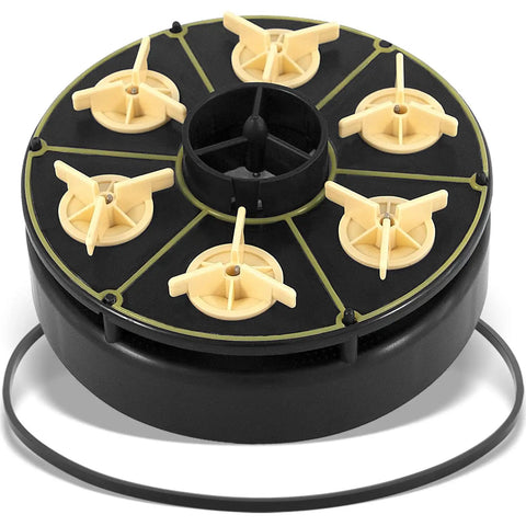 Six Port Module Kit Replacement For In Floor Pool Valve With Valve Shell O Ring 004302440800 Replacement Part That Plays Nice With PCC 2000 Paddock Cyclean Pool Valet PV3 Vanquish Vantage Andrews Advantage Systems black six-port valve module and O-ring