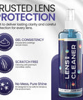 ULTRAVUE eyeglass gel cleaner spray bottle with spray nozzle, blue bottle labeled Lens Cleaner Gel