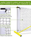 Diagram showing Pro Grade Official Regulation 22 By 3 Foot Pickleball Replacement Net with durable polyester webbing and vinyl band.