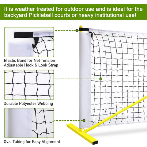 Diagram showing Pro Grade Official Regulation 22 By 3 Foot Pickleball Replacement Net with durable polyester webbing and vinyl band.