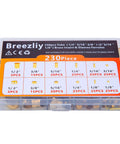 Breezliy brass compression fittings kit in plastic case, 230 pieces, 6 sizes (1/8–1/2 in) with sleeves and inserts