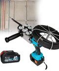 MinHuiJiHui Cordless Electric Fish Tape Threading Machine With 30M Wire Reel And Steel Rollers, with battery and cable for wiring.