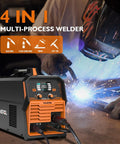 4 In 1 MIG Welder 200A Multi Process With Gas MIG Flux Core Stick Lift TIG Dual Voltage 110V 220V Large LED Display in use