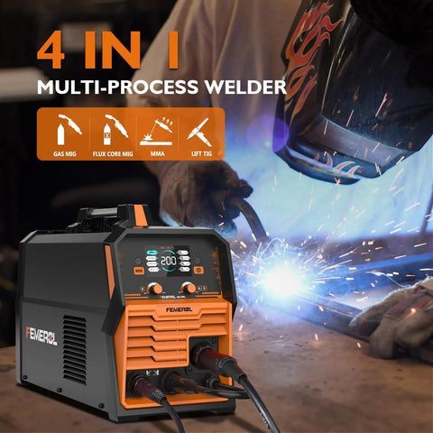 4 In 1 MIG Welder 200A Multi Process With Gas MIG Flux Core Stick Lift TIG Dual Voltage 110V 220V Large LED Display in use