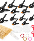 Pro Grade Balloon Arch Kit with heavy duty clips, 12 reusable clips, 100 clear strips, flower clips, knotters, ribbons, glue dots