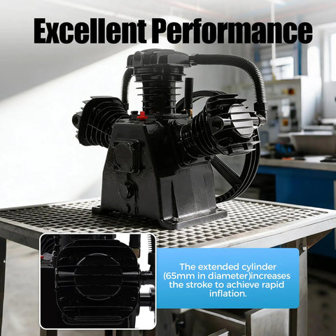 Heavy Duty 4 To 5 Horsepower Replacement Air Compressor Pump Head. Features A Rock Solid 3 Cylinder Cast Iron And Aluminum Build For Superior Durability And Long Lasting Performance. Perfect Upgrade For Light Industry Textile Machinery And Food