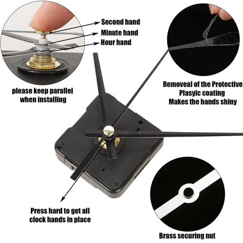 High Torque Quartz Clock Movement Kit With 2 Movements, 7 Pairs Of Hands, Gaskets And Hooks, demonstration of assembly process