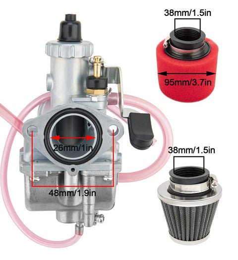 26mm Performance Carburetor Kit For Mikuni Predator 212cc GX160 GX200 CT200U KT196 with 38mm air filter and intake pipe manifold