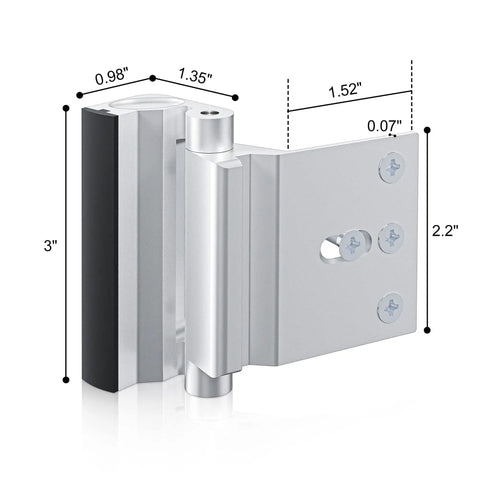 Heavy Duty Door Reinforcement Lock Withstands 800 Lbs Of Force For Kids Safety And Home Privacy, dimensions labeled