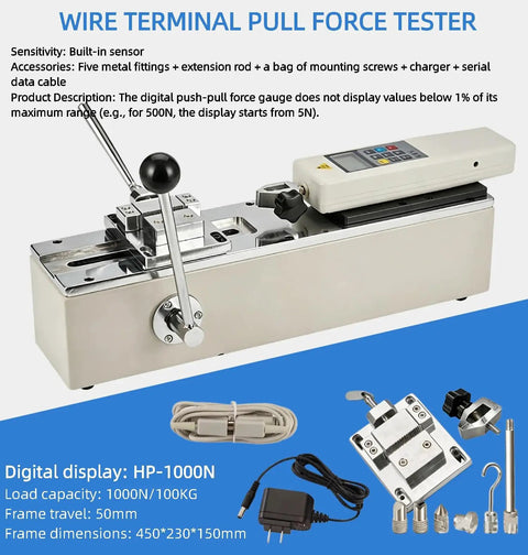 Beefy Digital Pull Force Tester 500 And 1000N With High Precision Digital Force Gauge, Push Pull Gauge, Portable Tensile Tester For Wire Harnesses And Terminals, Includes Five Metal Fittings And Test Bench, 1000N digital display