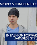 Man wearing No Slip Sweat Wicking Headband For Men Japanese Style Bandana Black Size M Elastic Fit For Active Movement And Daily Wear