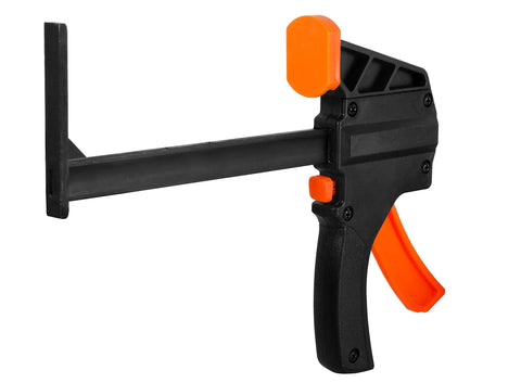 Six Inch Quick Release Track Saw Clamps Set 2 Pack for Universal Track Saw Systems with easy release buttons and grip handle.