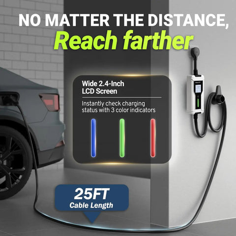 Level 1 And 2 EV Charger With 40 Amp Output, 9.6kW Fast Home Charging Station wall mounted with 25 ft cable