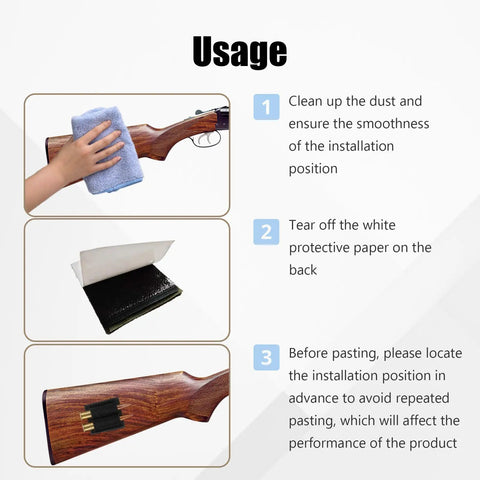 Installation steps for Six Pack Bullet Holders for Rifle Ammo with Adhesive Backing on wooden gun stock