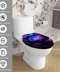 Elongated Toilet Seat Resin Quiet Close for Bathroom with jellyfish design on a white toilet in modern bathroom.