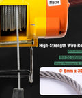 High-strength wire rope of 1100 Lbs Electric Hoist Winch, 1500W Portable Power Crane with 30m length for heavy lifting.
