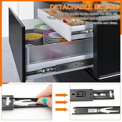 14 Inch Heavy Duty Drawer Slides 6 Pairs Soft Close Full Extension Side Mount Cabinet Rails Black Self Closing Glides in kitchen drawer