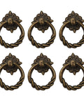 6 Pieces Vintage Bronze Drop Ring Knobs And Pulls For Dresser Drawers Cabinets, arranged in two rows of three on a white background.