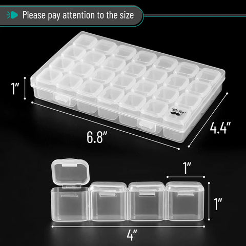 Heavy Duty Bead Storage Containers Two Pack Clear White Plastic Craft Organizer With 28 Grid Slots Snap On Lids And Label Sheets Smooth Operation Badass Hobby Box For Jewelry Paint Supplies