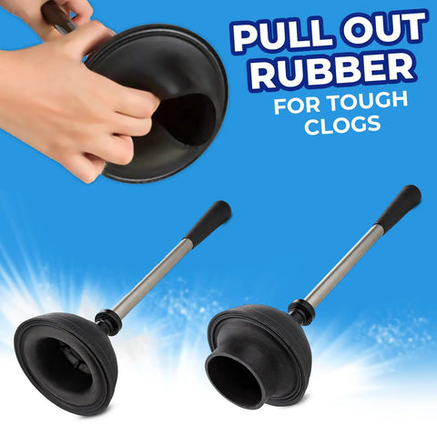 Close-up of Toilet Brush And Plunger Set 18 Inch No Rust Stainless Steel Design with hand using upgraded plunger cup.