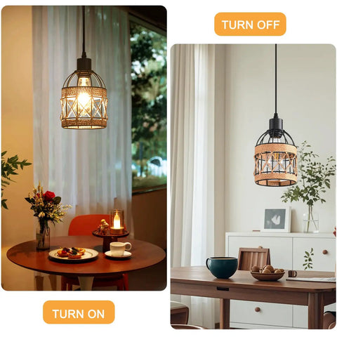 Dope Black Modern Pendant Lighting Set Two Pack Adjustable Pendant Light Fixture For Kitchen Island With E26 Bulb Base Easy To Install And Clean Contemporary Pendant Lights Today, shown on a dining table turned on and off.