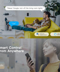 Man on yellow couch with dog using voice command for 3 Way Smart Light Switch With 2 4Ghz WiFi That Plays Nice With Alexa