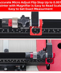 Heavy Table Saw Miter Gauge With Micro Adjust Flip Stop And Extensible Aluminum Fence From 18 To 32 Inches showing precise measurement scale.