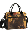 Skeleton Cowboy Desert Large Cooler Bag Insulated Lunch Tote with horse design, size M, front view, black straps, zippered top, 12L capacity.