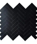 Black Peel And Stick Herringbone Backsplash Tiles For Kitchen And Bathroom Aluminum Self Adhesive Wall Tiles Waterproof Heat Resistant Up To 190 Fahrenheit Easy To Cut With Jigsaw 12 Sheets showing herringbone pattern